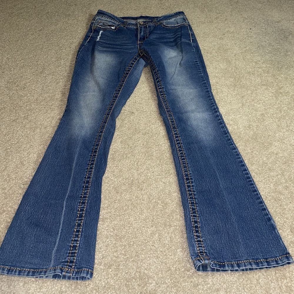 Faded Glory Womens 8A Bootcut Jeans Medium Wash Blue Denim Thick‎ Stitch Stretch